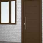 Puerta de entrada con 6 lineas horizontales y dos líneas verticales color marrón