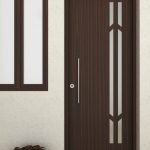 Puerta de entrada de aluminio con vidrio de diseño imitación madera