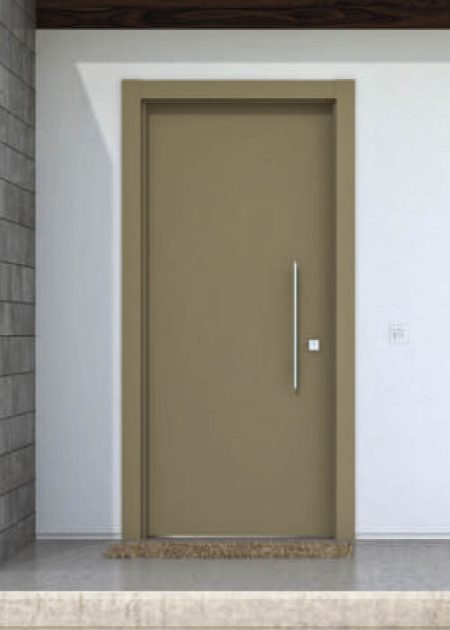 Puerta de entrada de aluminio lisa color gris beige