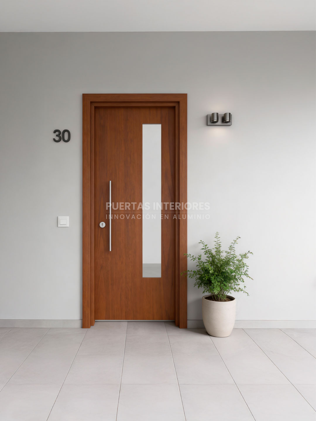 Puerta exterior de aluminio con vidrio largo