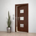 Puerta exterior con 3 vidrios y 2 lineas verticales fresadas