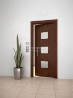 Puerta exterior con 3 vidrios y 2 lineas verticales fresadas