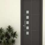 Puerta exterior de ALUMINIO con 5 vidrios pequeños y dos lineas fresadas