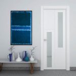 Puerta interior abatible o corredera de ALUMINIO fresada con 2 vidrios verticales