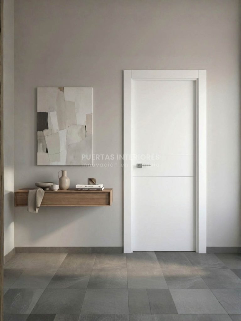 Puerta de interior de aluminio blanca abatible con rayas horizontales