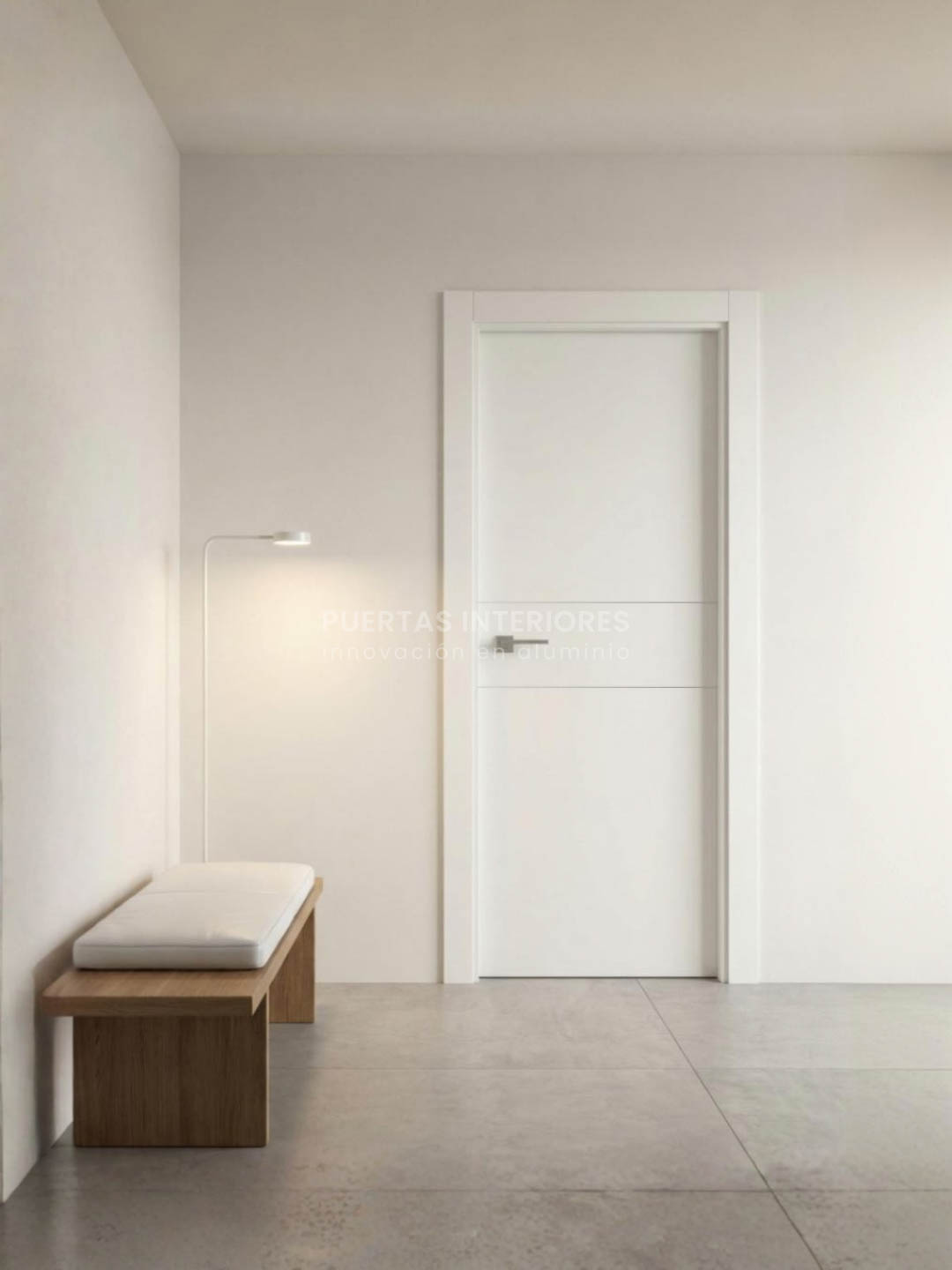 Puerta de interior de aluminio blanca con rayas horizontales