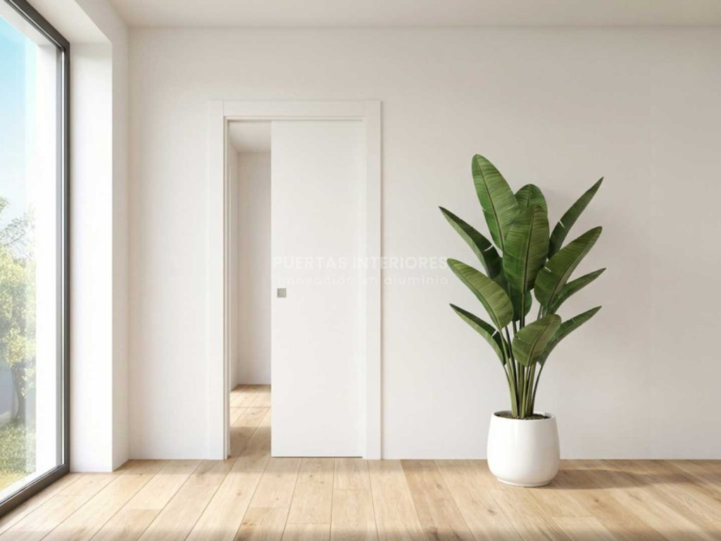 Puerta de interior de aluminio blanca corredera lisa