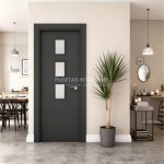 Puerta interior abatible de ALUMINIO con 3 vidrios pequeños