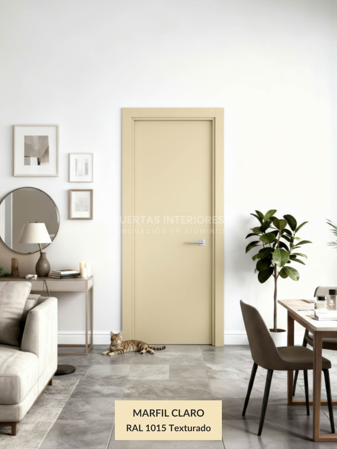 Puerta lisa de aluminio color marfil claro