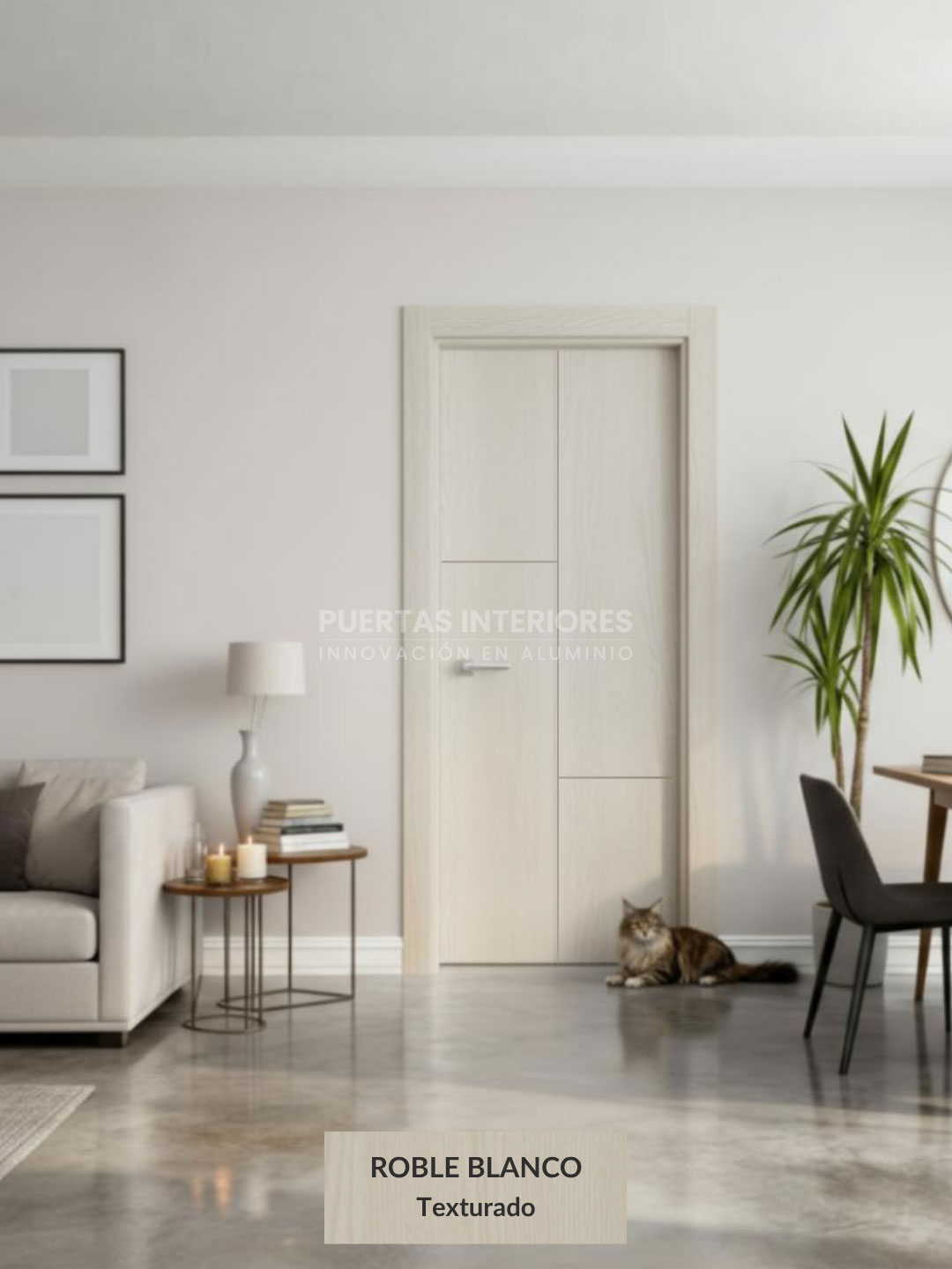 Renders portes - 200 2FH1FV Roble blanco Puerta interior abatible de ALUMINIO fresada con 1 línea vertical y 2 horizonales desiguales - Imagen 1