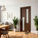 Puerta interior abatible de ALUMINIO fresada con 2 vidrios verticales