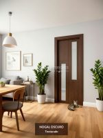 Puerta interior abatible de ALUMINIO fresada con 2 vidrios verticales