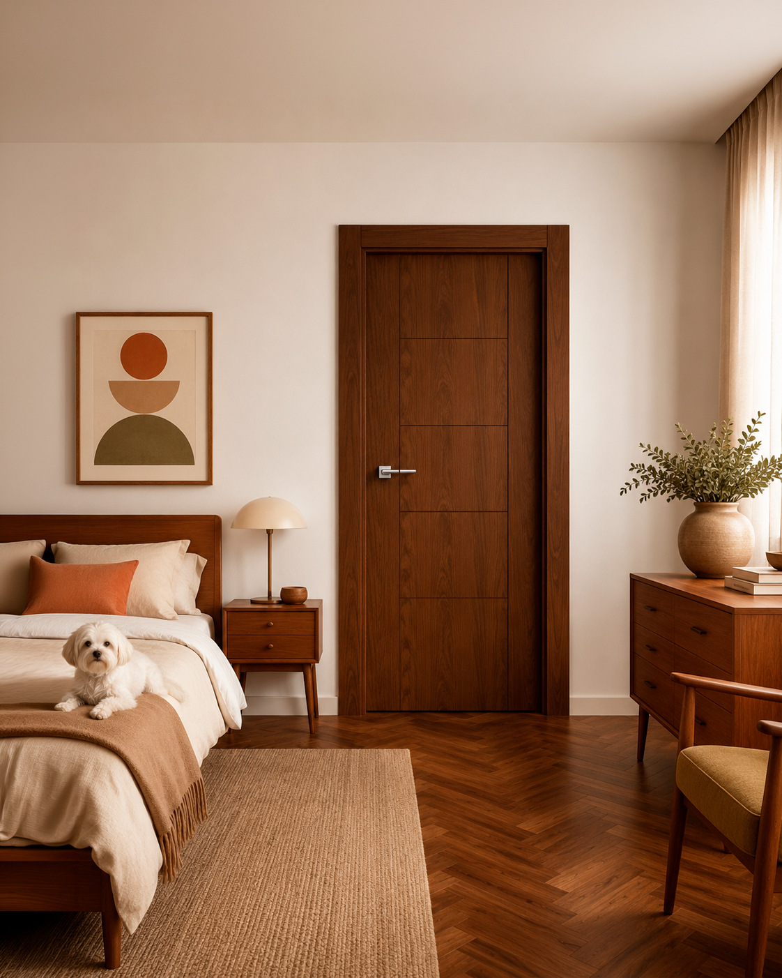 Puerta de interior de aluminio en color gris beige con líneas rectas
