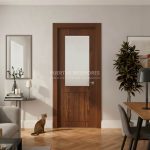 Puerta interior abatible de ALUMINIO tipo granero con cristal