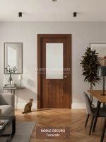 Puerta interior abatible de ALUMINIO tipo granero con cristal