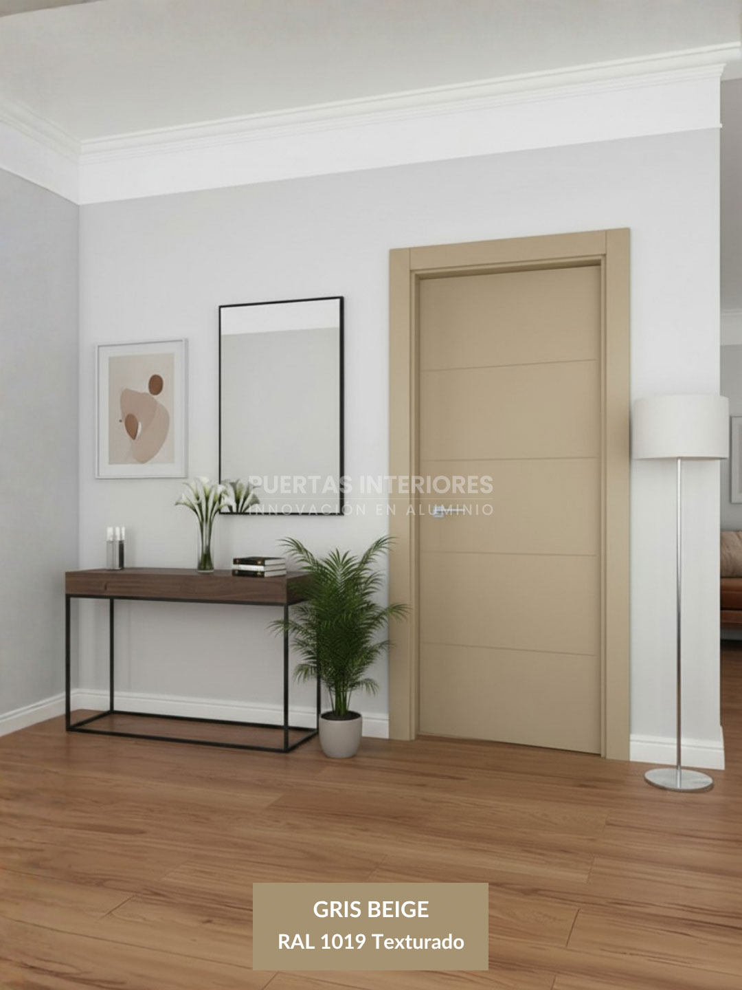 Puerta de interior de aluminio con acabado verde pálido