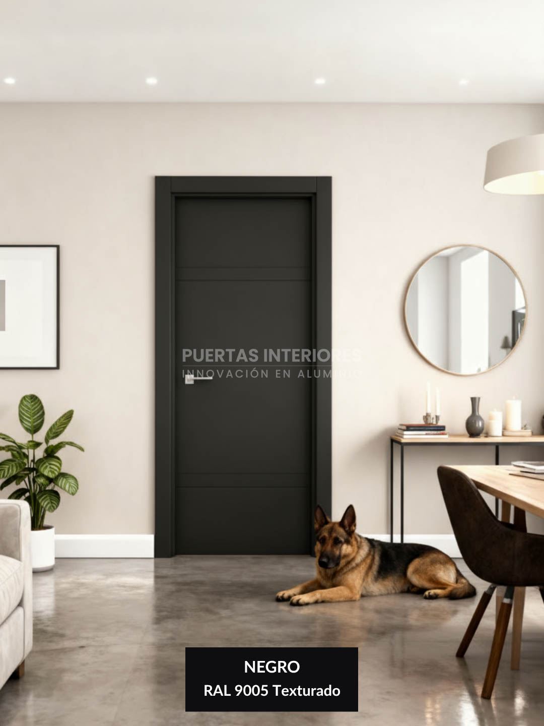 Puerta fresada de aluminio en color negro