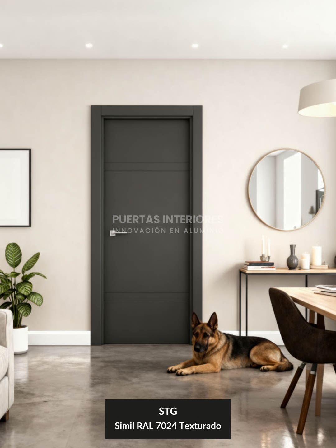 Puerta interior de aluminio STG con líneas fresadas