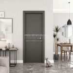 Puerta interior abatible de ALUMINIO con 2 líneas con incrustación de aluminio color plata
