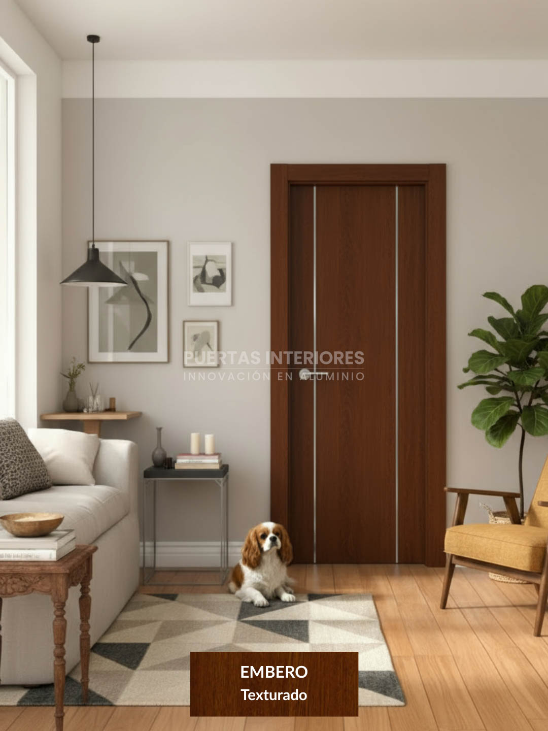 Puerta interior de aluminio Embero con incrustaciones de aluminio
