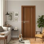 Puerta interior abatible de ALUMINIO con 2 línias verticales con aluminio color plata