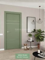 Puerta interior abatible de ALUMINIO con 4 líneas horizontales de aluminio color plata