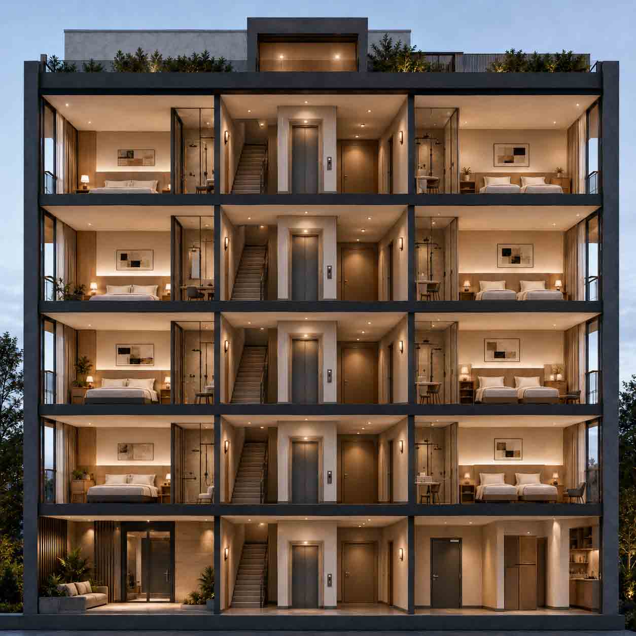 Proyecto de puertas de aluminio para hotel o apartamentos